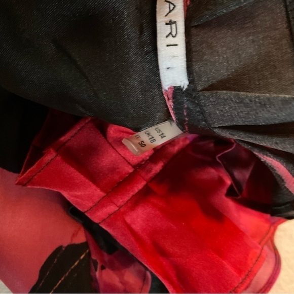 Tahari Dress Red Black Pink Satin Floral Ruffle Satin Size M - Picture 8 of 11